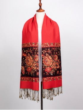 Butterfly Print Shawl Scarf W/ Golden Threads & Tassels